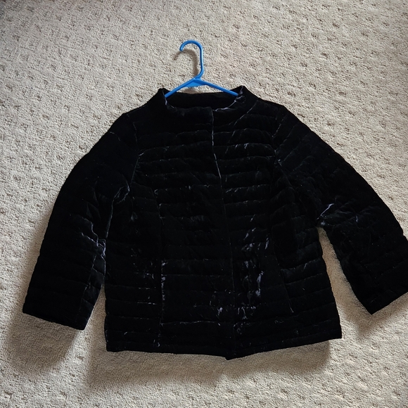 Talbots Quilted Down Filled plush Velvet Puffer Jacket Classy Holidays Black 10 - Picture 3 of 8